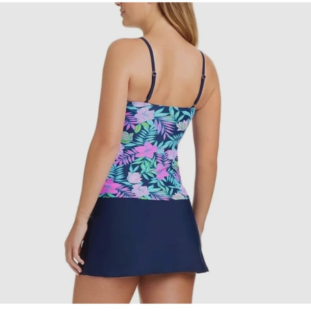 ELLEN TRACY Women's 2 Piece Lightweight Tankini Swimsuit Set | Navy Kiholo Bay - Picture 4 of 4